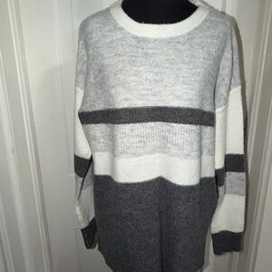 Gray and White Striped Sweater Womens 1X, shirt,‎ top